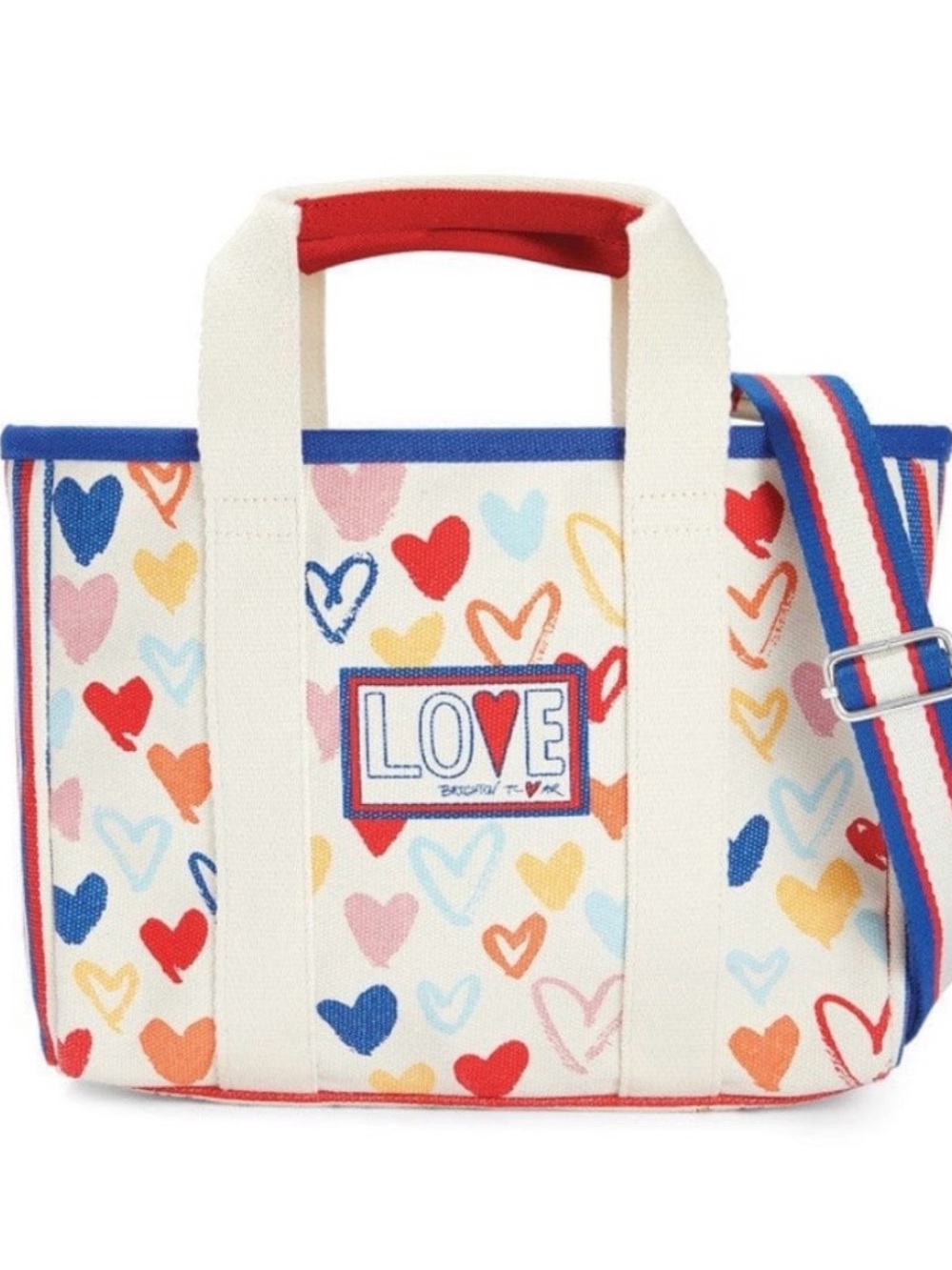 Brighton Cream Canvas Crossbody Tote with Multicolor Hearts